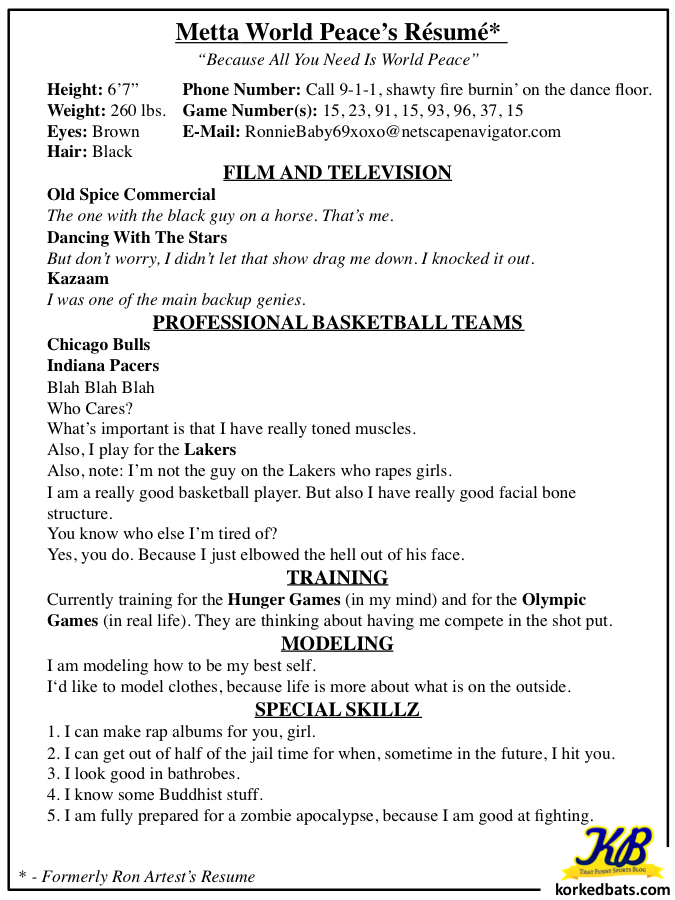 Metta World Peace's Resume