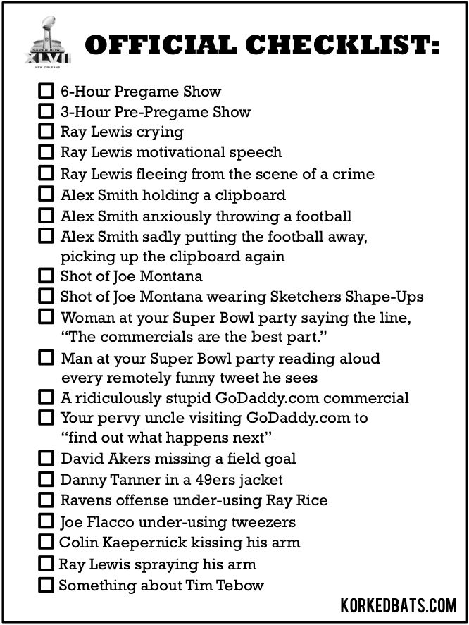 Super Bowl Checklist