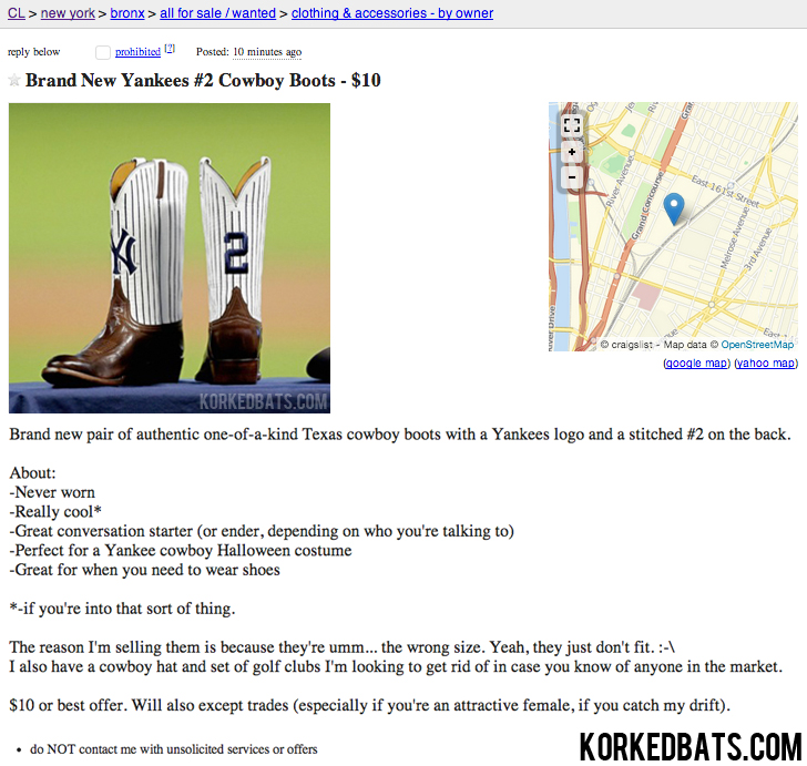 Derek Jeter Boots Craigslist Ad