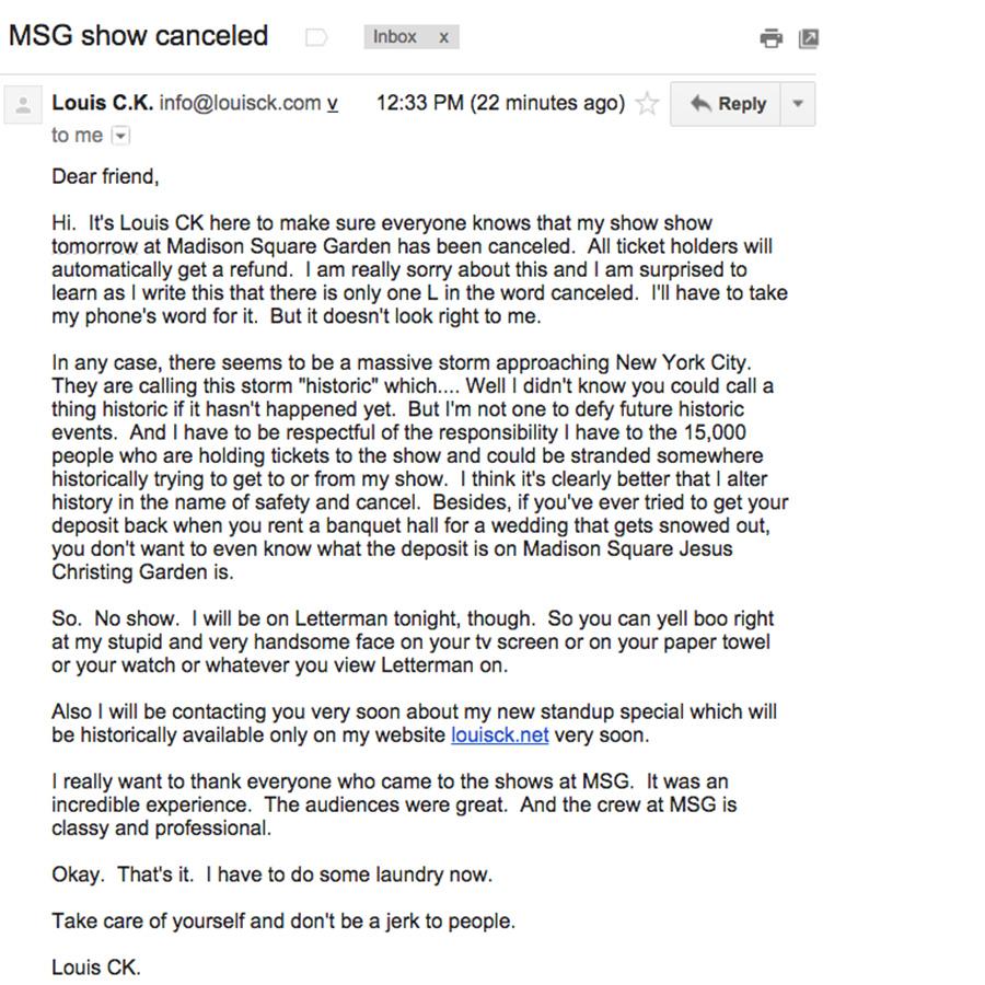 Louis CK Cancelation Email