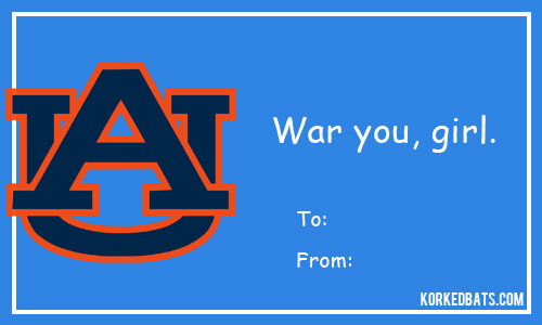 Sports Valentines Cards - Auburn