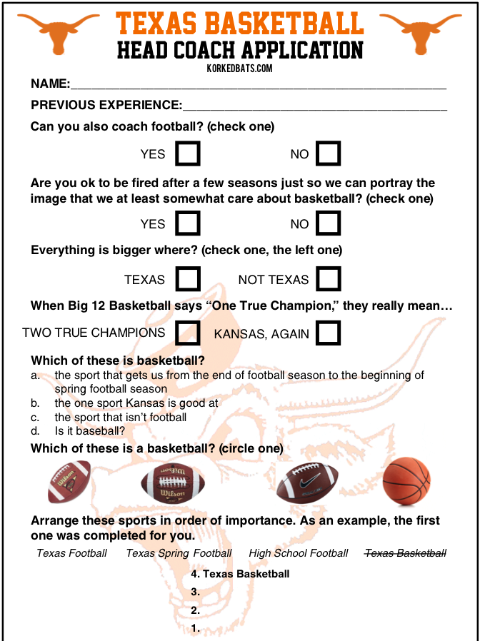Texas Longhorns Basketball Head Coach Application - 1